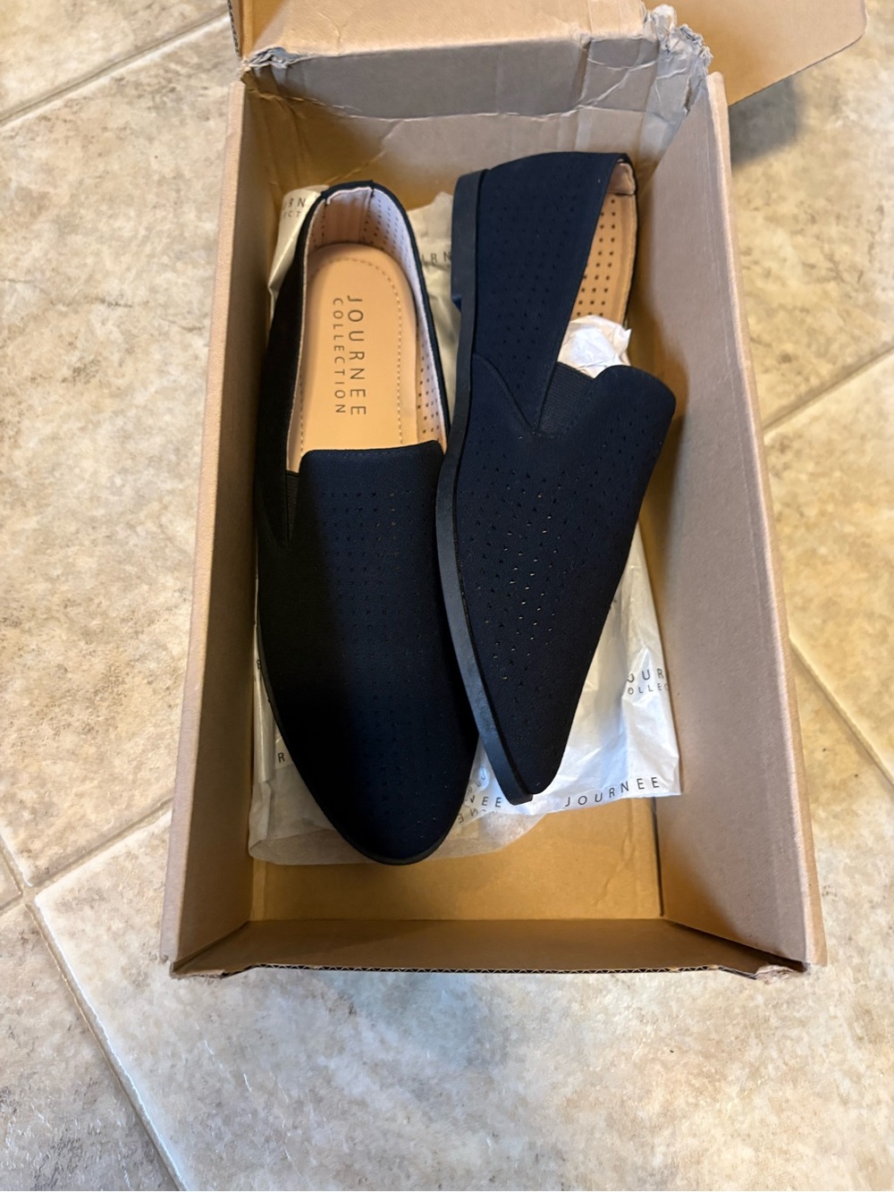 Journee Collection Black Perforated Slip-On Loafers